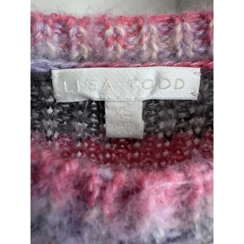 Lisa Todd Womens XS Space Dye Striped Crewneck Sweater Pink Blue Wool Blend Knit